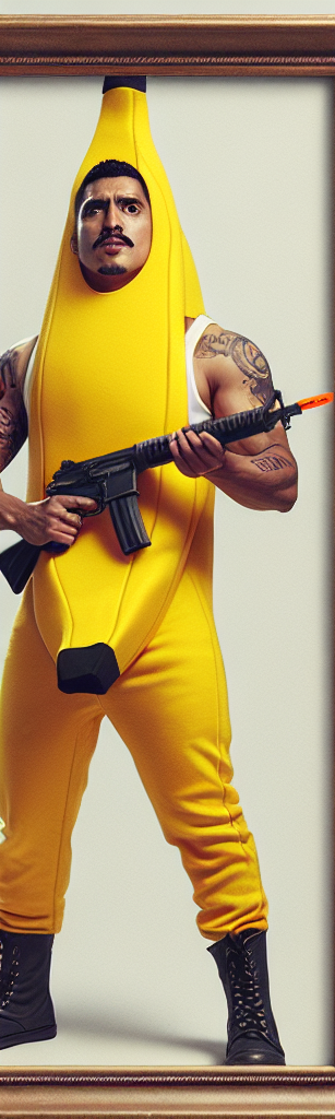 High Quality guy in banana costume having a gun Blank Meme Template