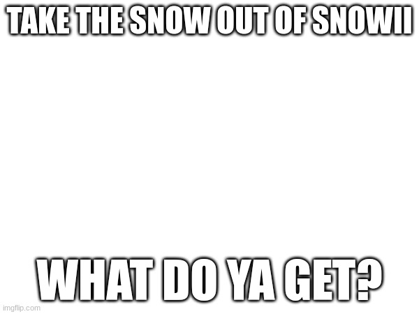 (I meant the Sno, not snow) | TAKE THE SNOW OUT OF SNOWII; WHAT DO YA GET? | made w/ Imgflip meme maker