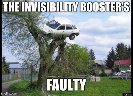 The Invisibility Booster's Faulty | THE INVISIBILITY BOOSTER'S FAULTY | image tagged in memes,secure parking,flying car,harry potter | made w/ Imgflip meme maker