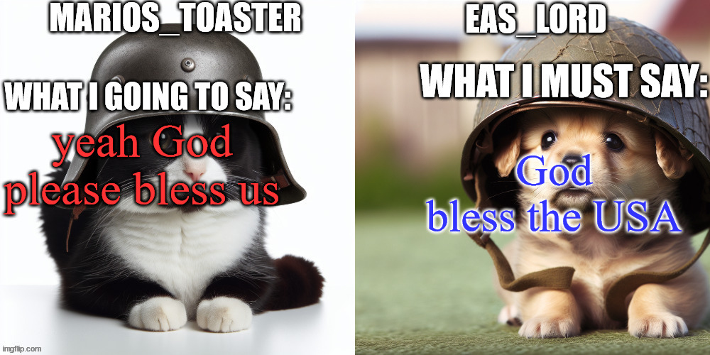 EAS_lord and marios_toaster | God bless the USA; yeah God please bless us | image tagged in eas_lord and marios_toaster | made w/ Imgflip meme maker