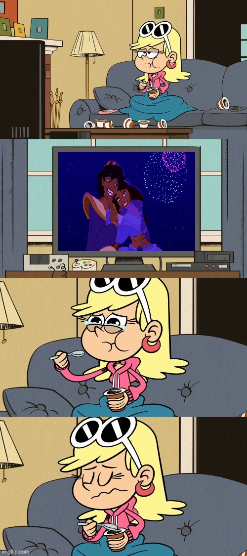 Leni is Depressed While Watching Aladdin | image tagged in depressed leni loud,aladdin,disney,disney plus,deviantart,princess | made w/ Imgflip meme maker