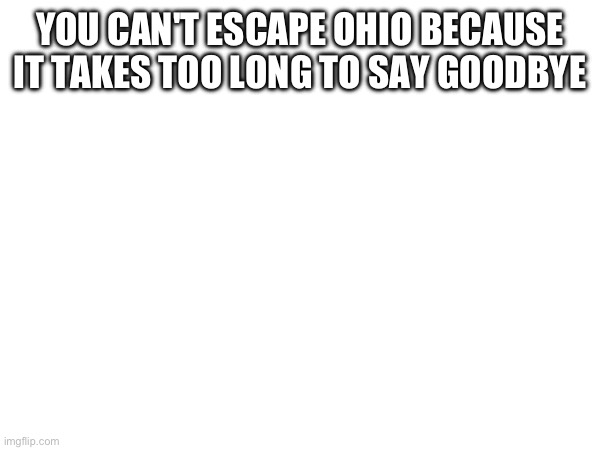 YOU CAN'T ESCAPE OHIO BECAUSE IT TAKES TOO LONG TO SAY GOODBYE | made w/ Imgflip meme maker