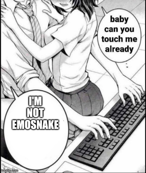 Babe can you touch me already | I'M NOT EMOSNAKE | image tagged in babe can you touch me already | made w/ Imgflip meme maker