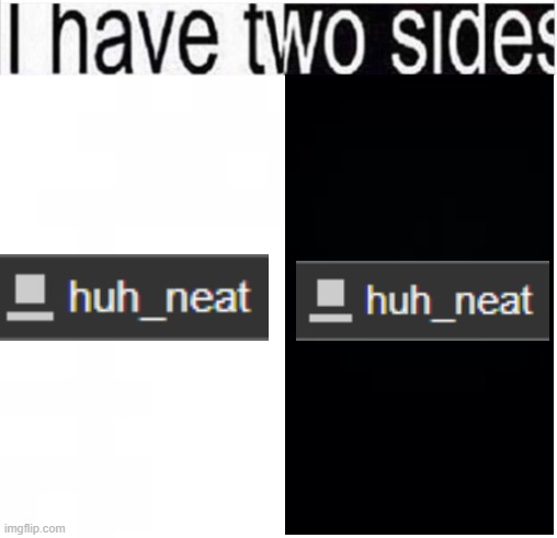 I'm litterally huh_neat | image tagged in i have two sides | made w/ Imgflip meme maker