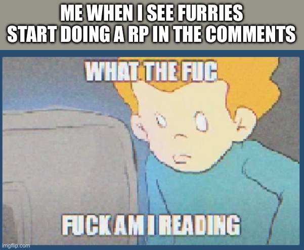 what the fuc | ME WHEN I SEE FURRIES START DOING A RP IN THE COMMENTS | image tagged in what the fuc | made w/ Imgflip meme maker