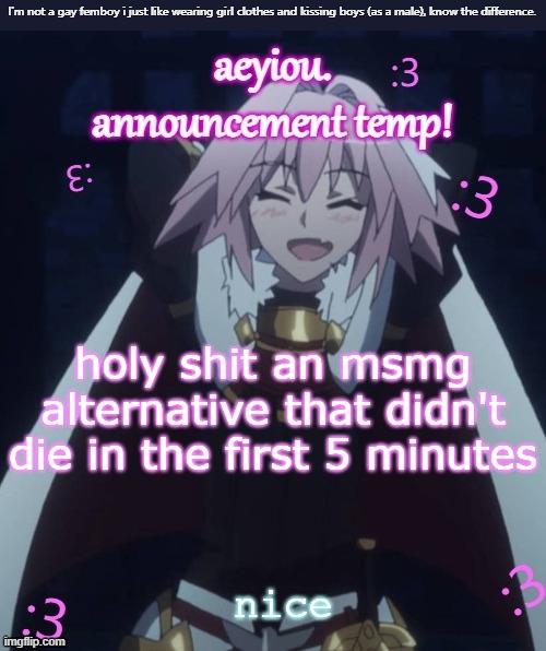 he's literally me (i don't even watch fate) | holy shit an msmg alternative that didn't die in the first 5 minutes; nice | image tagged in he's literally me i don't even watch fate | made w/ Imgflip meme maker