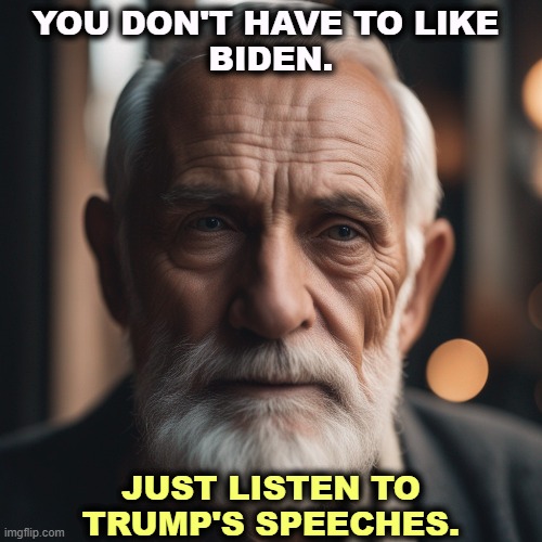 YOU DON'T HAVE TO LIKE 
BIDEN. JUST LISTEN TO TRUMP'S SPEECHES. | image tagged in biden,democracy,trump,insane,dictator,fascist | made w/ Imgflip meme maker