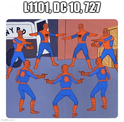 3 Engines! | L1101, DC 10, 727 | image tagged in spiderman pointing circle | made w/ Imgflip meme maker