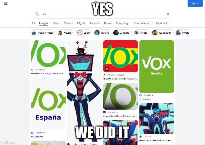 Vox (demon)etizes a spinach party | YES; WE DID IT | image tagged in vox demon etizes a spinach party | made w/ Imgflip meme maker