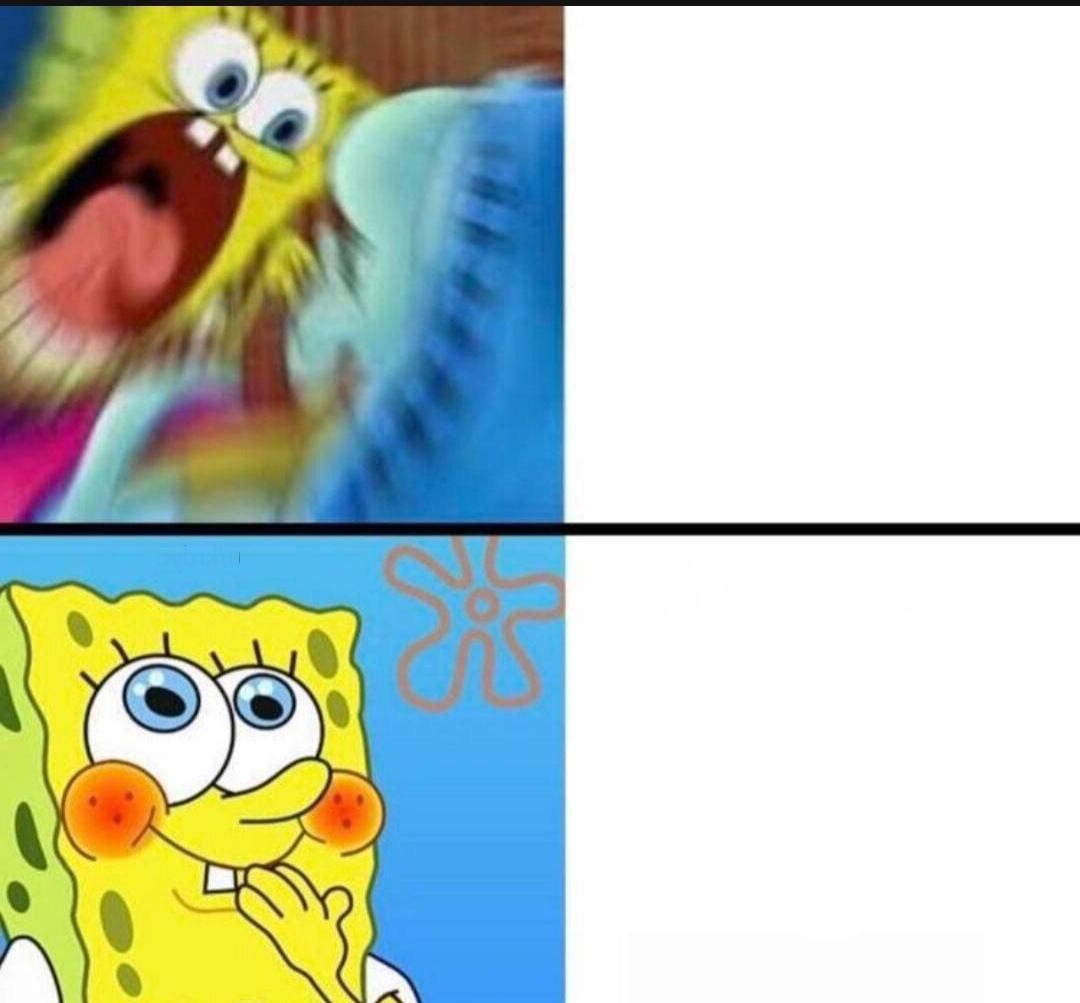 High Quality screaming spongebob vs quiet spongebob Blank Meme Template