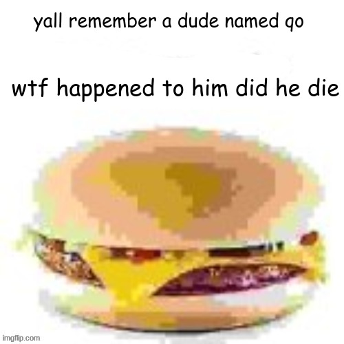 hamburger | yall remember a dude named qo; wtf happened to him did he die | image tagged in hamburger | made w/ Imgflip meme maker
