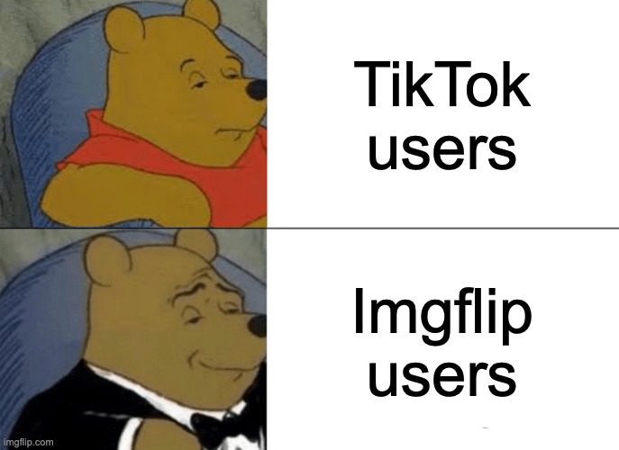 Tuxedo Winnie The Pooh | TikTok users; Imgflip users | image tagged in memes,tuxedo winnie the pooh | made w/ Imgflip meme maker