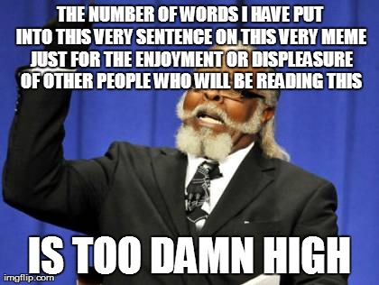 Take Your Time | THE NUMBER OF WORDS I HAVE PUT INTO THIS VERY SENTENCE ON THIS VERY MEME JUST FOR THE ENJOYMENT OR DISPLEASURE OF OTHER PEOPLE WHO WILL BE R | image tagged in memes,too damn high | made w/ Imgflip meme maker