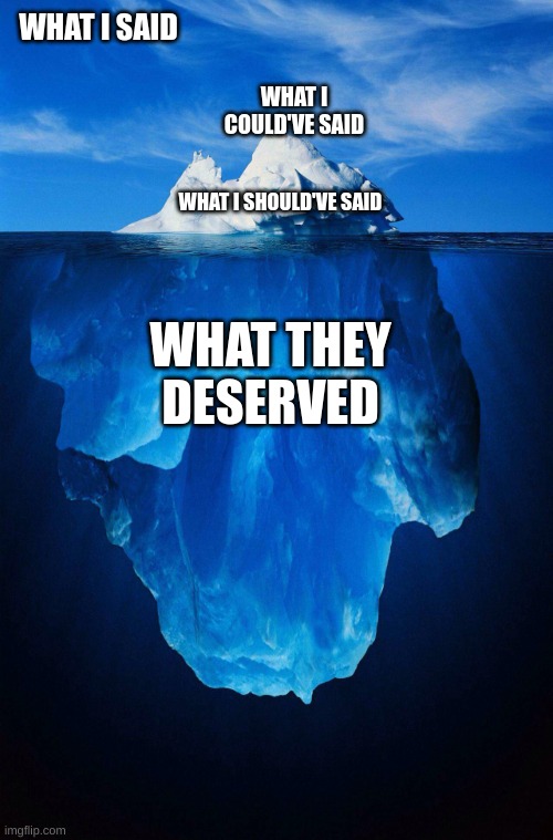 I can be brutal too | WHAT I SAID; WHAT I COULD'VE SAID; WHAT I SHOULD'VE SAID; WHAT THEY DESERVED | image tagged in iceberg | made w/ Imgflip meme maker