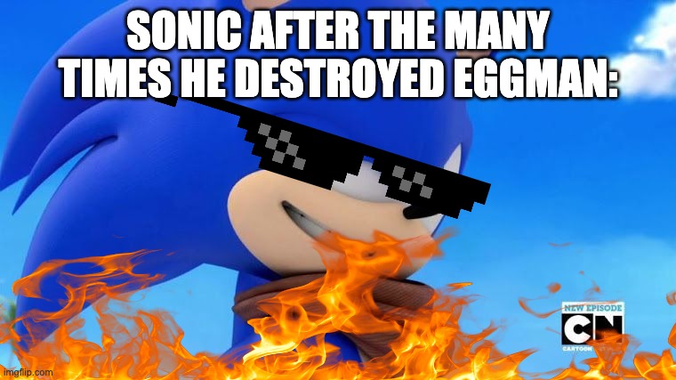 pro | SONIC AFTER THE MANY TIMES HE DESTROYED EGGMAN: | image tagged in sonic meme | made w/ Imgflip meme maker