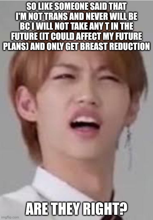 Idk if she was just trying to piss on me, I'll probably drop her soon | SO LIKE SOMEONE SAID THAT I'M NOT TRANS AND NEVER WILL BE BC I WILL NOT TAKE ANY T IN THE FUTURE (IT COULD AFFECT MY FUTURE PLANS) AND ONLY GET BREAST REDUCTION; ARE THEY RIGHT? | image tagged in felix | made w/ Imgflip meme maker
