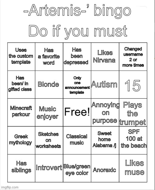 Here is my new bingo | image tagged in artemis bingo | made w/ Imgflip meme maker