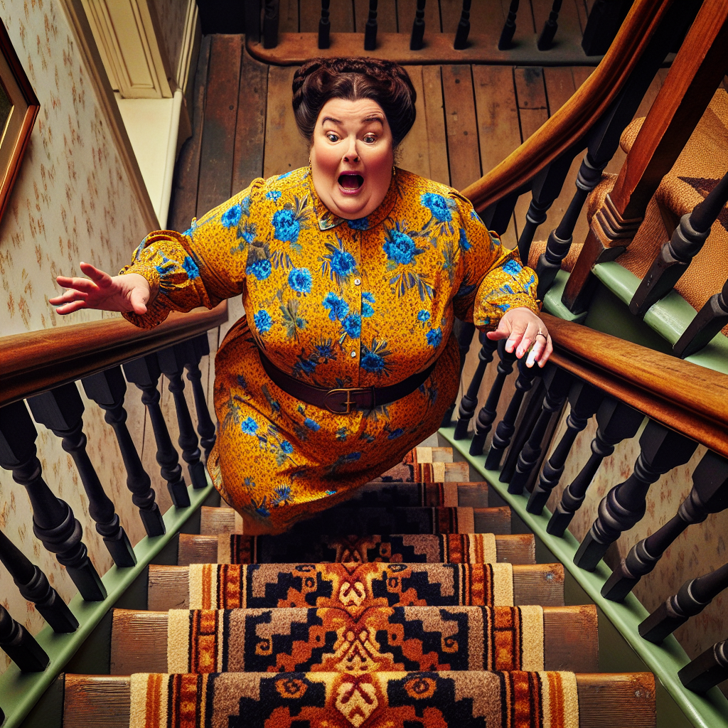 High Quality fat woman falling down stairs Blank Meme Template