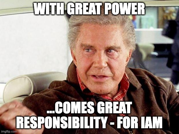 uncle ben spiderman | WITH GREAT POWER; ...COMES GREAT RESPONSIBILITY - FOR IAM | image tagged in uncle ben spiderman | made w/ Imgflip meme maker