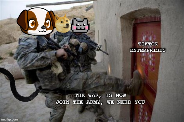 army | TIKTOK ENTERPRISES; THE WAR, IS NOW
JOIN THE ARMY, WE NEED YOU | image tagged in army | made w/ Imgflip meme maker