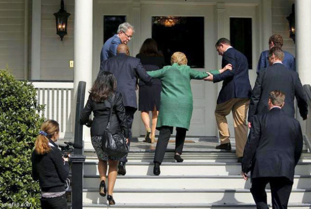 Hillary going upstairs | image tagged in hillary going upstairs | made w/ Imgflip meme maker