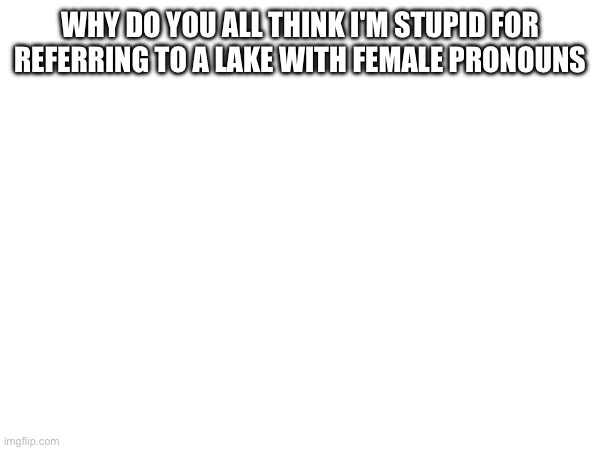 WHY DO YOU ALL THINK I'M STUPID FOR REFERRING TO A LAKE WITH FEMALE PRONOUNS | made w/ Imgflip meme maker