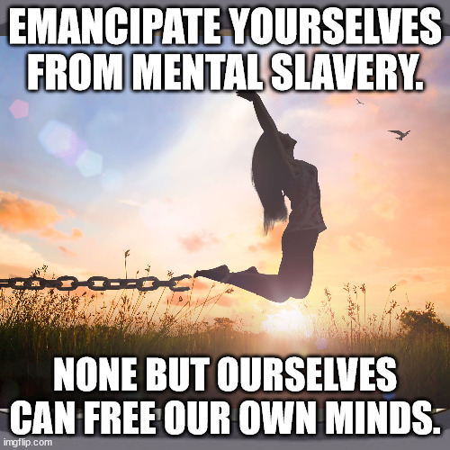 Bob Marley quote | EMANCIPATE YOURSELVES FROM MENTAL SLAVERY. NONE BUT OURSELVES CAN FREE OUR OWN MINDS. | image tagged in memes,pepperidge farm remembers | made w/ Imgflip meme maker