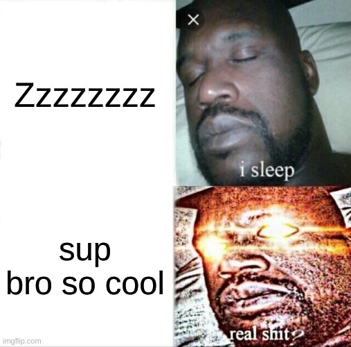 Sleeping Shaq | Zzzzzzzz; sup bro so cool | image tagged in memes,sleeping shaq | made w/ Imgflip meme maker