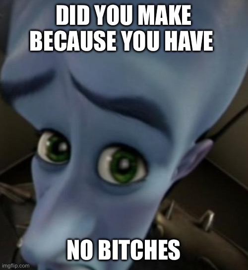 Megamind no bitches | DID YOU MAKE BECAUSE YOU HAVE NO BITCHES | image tagged in megamind no bitches | made w/ Imgflip meme maker