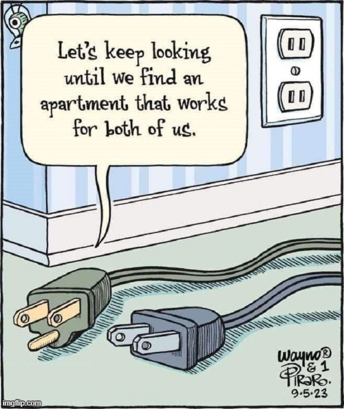 There's a Place for Us... Somewhere a Place for Us | image tagged in vince vance,plugs,cartoons,electrical outlet,young couple,comics | made w/ Imgflip meme maker