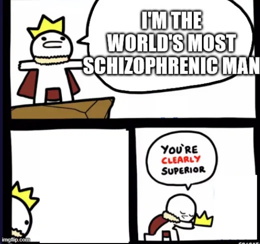 image tagged in schizophrenia,man,superior | made w/ Imgflip meme maker