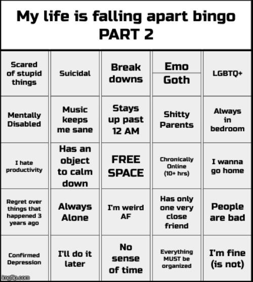I made this, go crazy with it | image tagged in my life is falling apart bingo part 2 | made w/ Imgflip meme maker