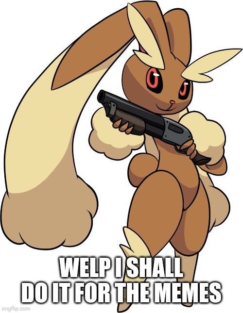 Lopunny with a shotgun | WELP I SHALL DO IT FOR THE MEMES | image tagged in lopunny with a shotgun | made w/ Imgflip meme maker