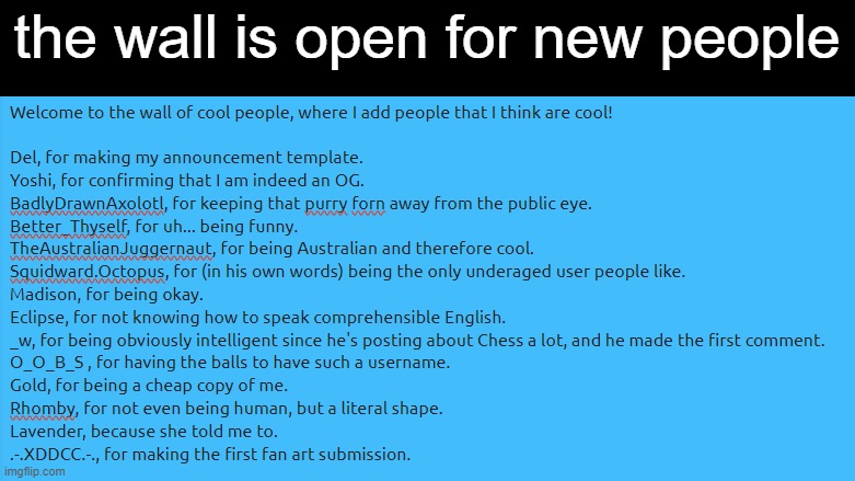 the wall is open for new people | made w/ Imgflip meme maker