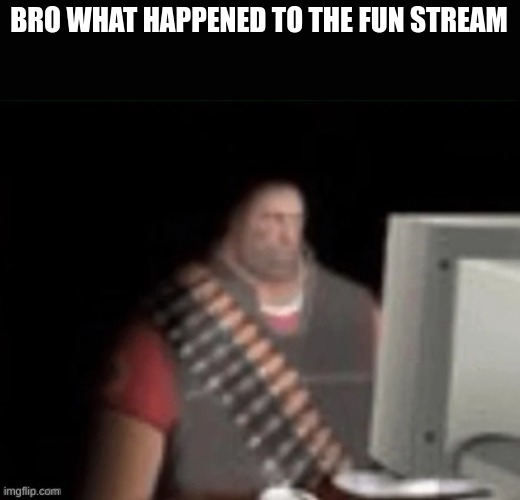 :( | BRO WHAT HAPPENED TO THE FUN STREAM | image tagged in sad heavy computer,why,not a meme | made w/ Imgflip meme maker
