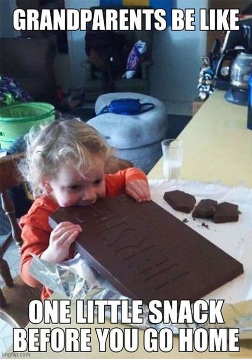 "C'mon, chocolate's good for a child. It didn't hurt you, did it?" | image tagged in vince vance,grandma,memes,giant,hershey's,chocolate bar | made w/ Imgflip meme maker