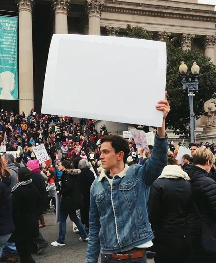 Guy Holding Protest Sign [No WM] Blank Meme Template