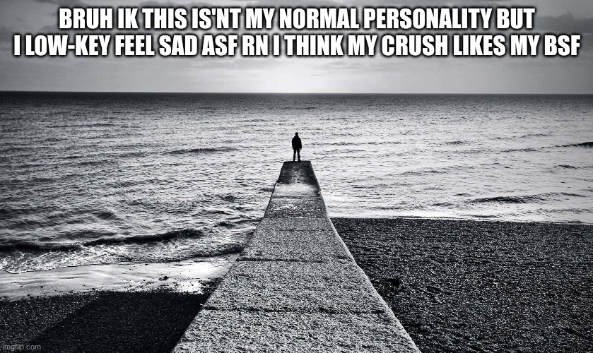 BRUH IK THIS IS'NT MY NORMAL PERSONALITY BUT I LOW-KEY FEEL SAD ASF RN I THINK MY CRUSH LIKES MY BSF | image tagged in m | made w/ Imgflip meme maker