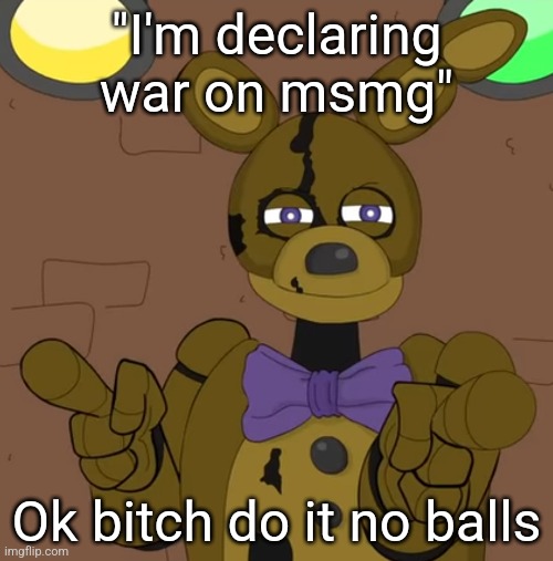 hehehehaw fack u | "I'm declaring war on msmg"; Ok bitch do it no balls | image tagged in hehehehaw fack u | made w/ Imgflip meme maker