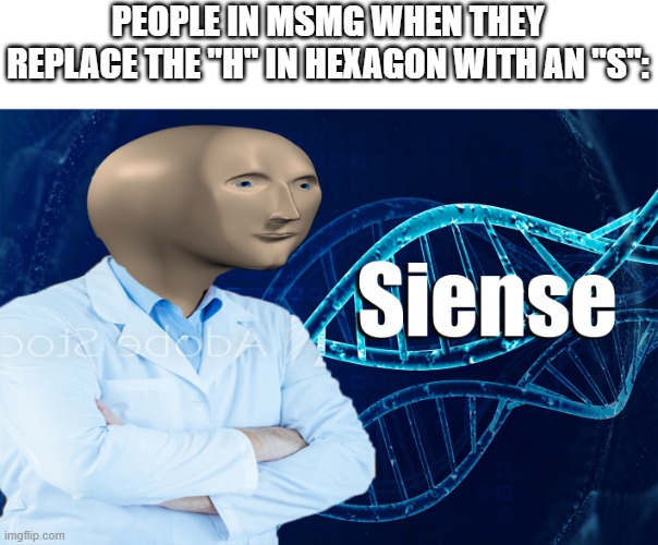Stonks Siense | PEOPLE IN MSMG WHEN THEY REPLACE THE "H" IN HEXAGON WITH AN "S": | image tagged in stonks siense | made w/ Imgflip meme maker