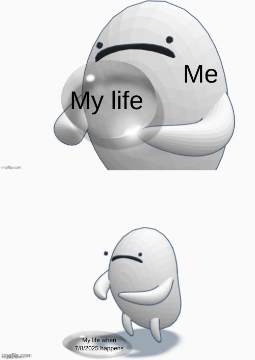 Chrono bean drops a bubble | Me; My life; My life when 7/8/2025 happens | image tagged in chrono bean drops a bubble | made w/ Imgflip meme maker