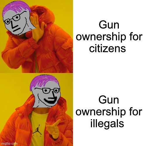 Criminals first. The progressive way. | Gun ownership for citizens; Gun ownership for illegals | image tagged in memes,drake hotline bling,liberal logic,government corruption,treason | made w/ Imgflip meme maker