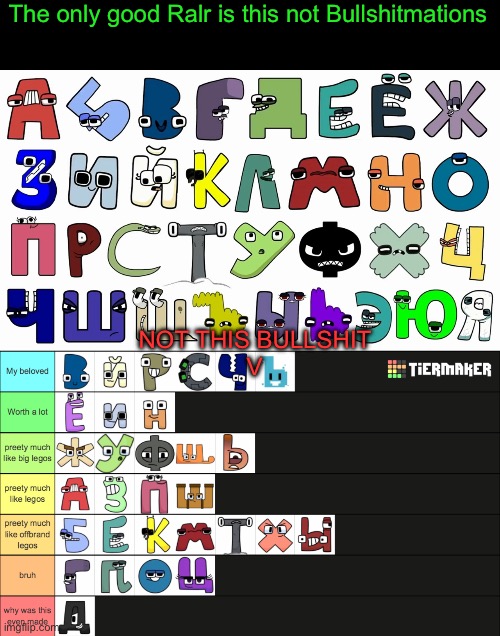 Up good Down sucks ass | The only good Ralr is this not Bullshitmations; NOT THIS BULLSHIT
V | image tagged in russian alphabet lore,russian alphabet lore tier list | made w/ Imgflip meme maker
