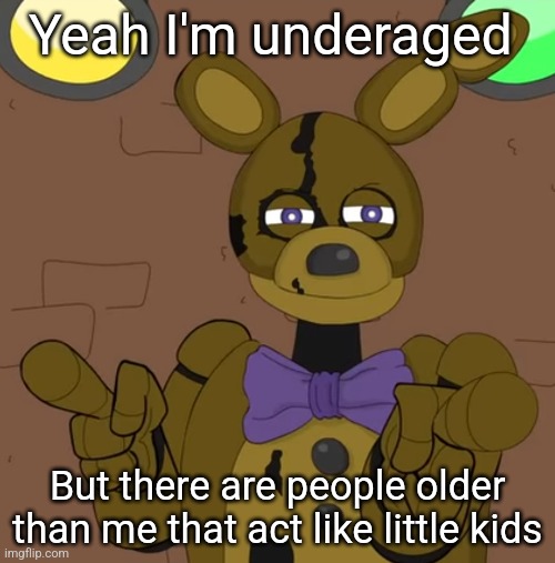 And an example of one of them is NB | Yeah I'm underaged; But there are people older than me that act like little kids | image tagged in hehehehaw fack u | made w/ Imgflip meme maker