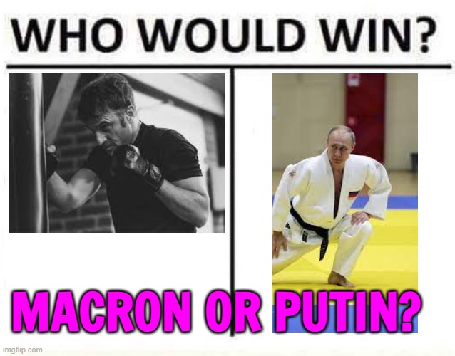 Macron Or Putin? | MACRON OR PUTIN? | image tagged in who would win,vladimir putin,good guy putin,emmanuel macron,macron,russia | made w/ Imgflip meme maker