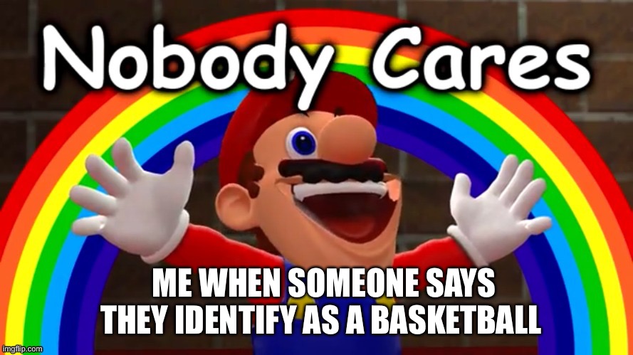 Nobody cares | ME WHEN SOMEONE SAYS THEY IDENTIFY AS A BASKETBALL | image tagged in nobody cares | made w/ Imgflip meme maker