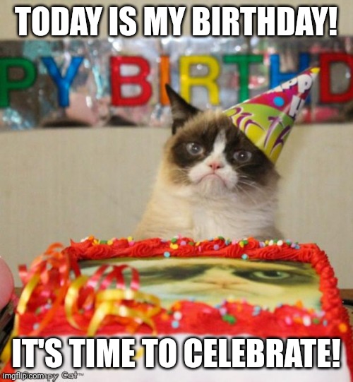Happy birthday to me! | TODAY IS MY BIRTHDAY! IT'S TIME TO CELEBRATE! | image tagged in memes,happy birthday,birthday,celebration | made w/ Imgflip meme maker