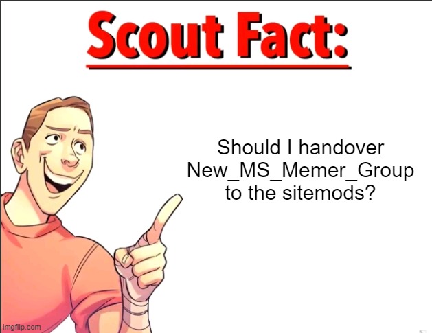 Imma ask Scarf and Auroroa (they own the stream as well) | Should I handover New_MS_Memer_Group to the sitemods? | image tagged in scout fact | made w/ Imgflip meme maker