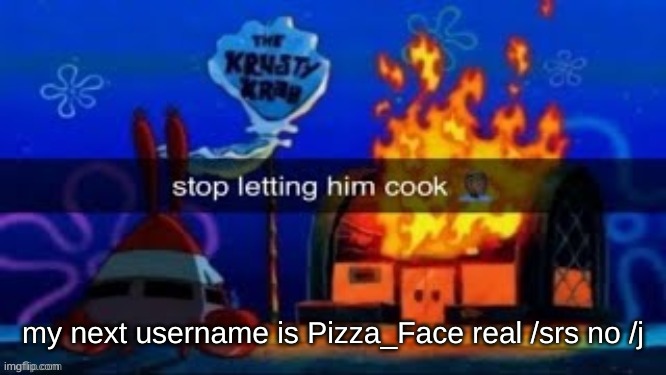 satire | my next username is Pizza_Face real /srs no /j | image tagged in trmplater | made w/ Imgflip meme maker