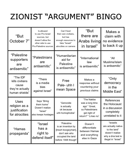 Zionist “argument” bingo Blank Meme Template